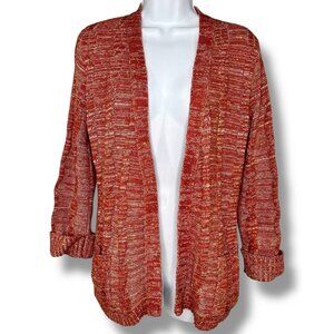 Vintage Orange Speckled Acrylic Cardigan open pockets 60s